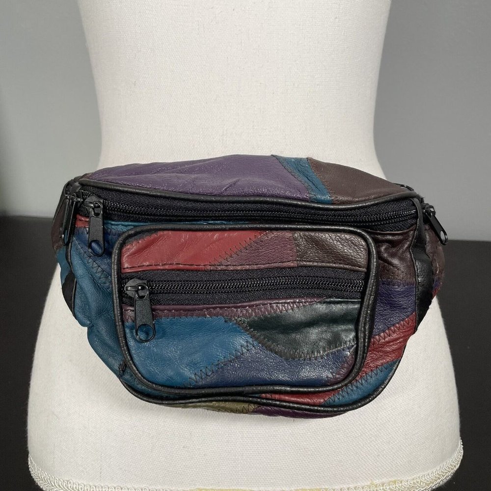 Vintage Patchwork Leather Boho Fanny Pack Multi Colored Bohemian Shoulder Bag